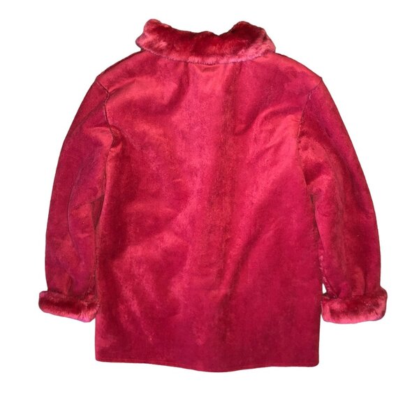 RED VEGAN SUEDE COAT SZ M RED SHERPA LINED FRONT POCKETS CA.SUAL WOMENS - Picture 4 of 5